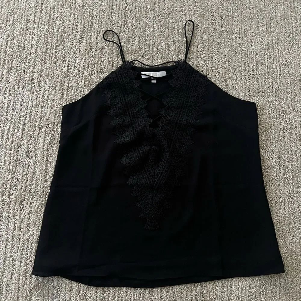 WAYF Black Lace Criss Cross Tank Top Blouse